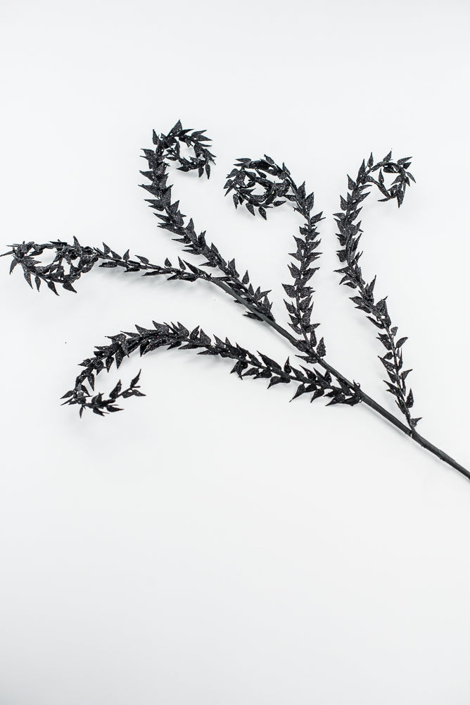 Black Metallic Leaves Curly Spray