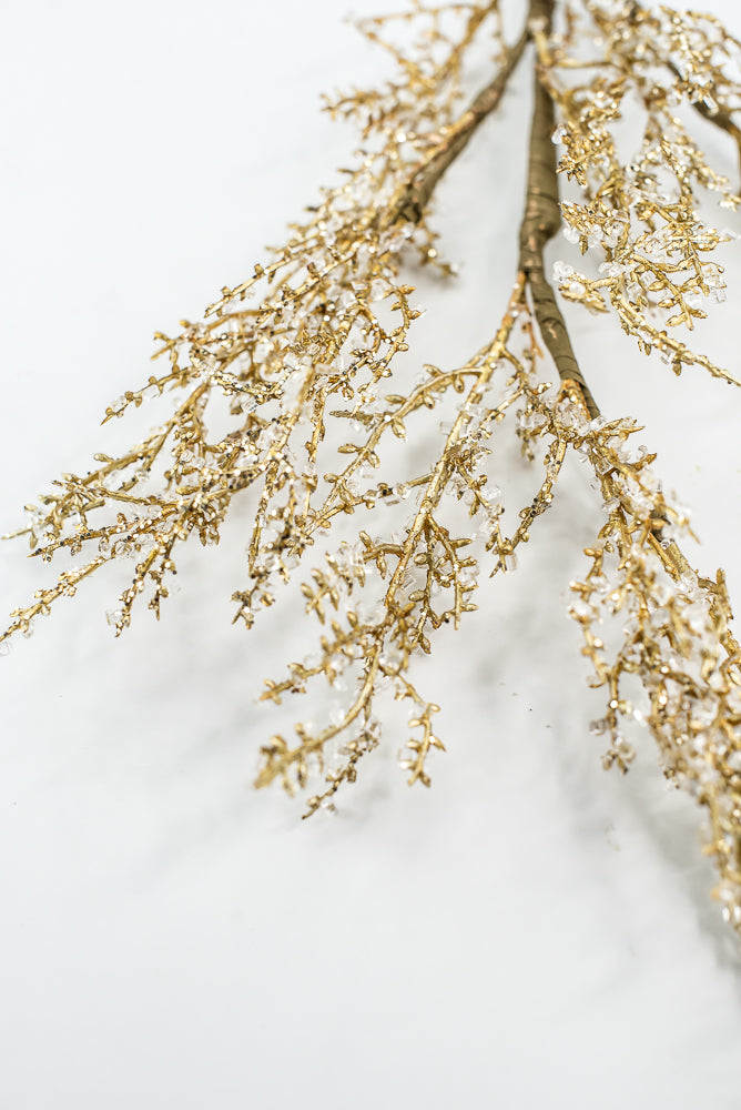 Crystal and Gold Iced Twig Spray