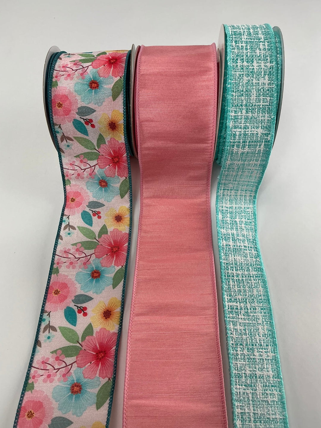 Aqua and Coral bow bundle x 3 wired ribbons - Greenery MarketWired ribbon
