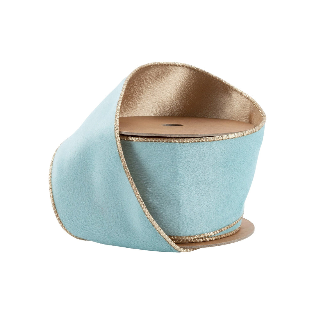 Aqua & Gold Reversible Classic Velvet Wired Ribbon - 2.5" - Greenery Market7115W - 314 - 63E