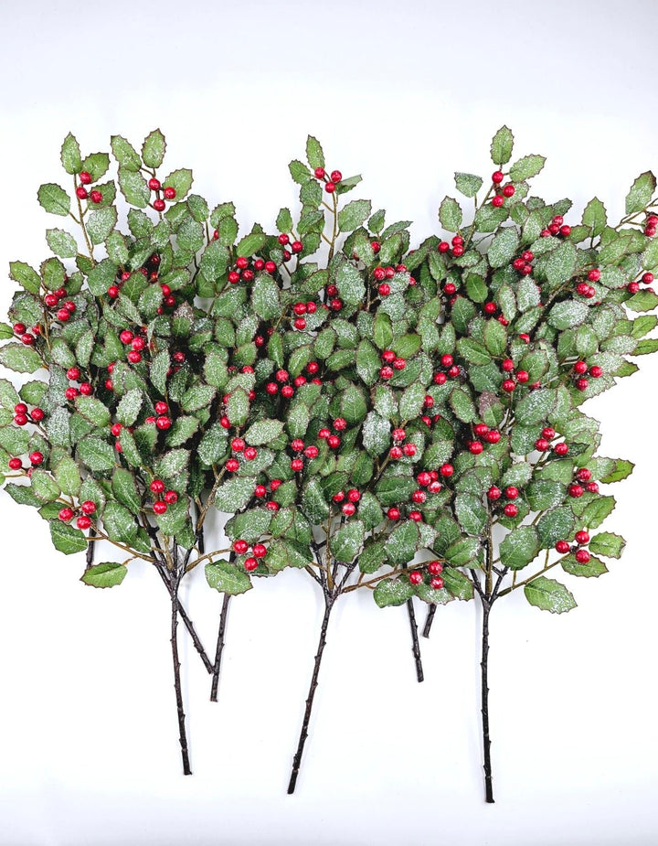 Artificial holly and red berries pick x 12 - Best seller - BULK - Greenery MarketArtificial FloraXp2543 x 12 picks