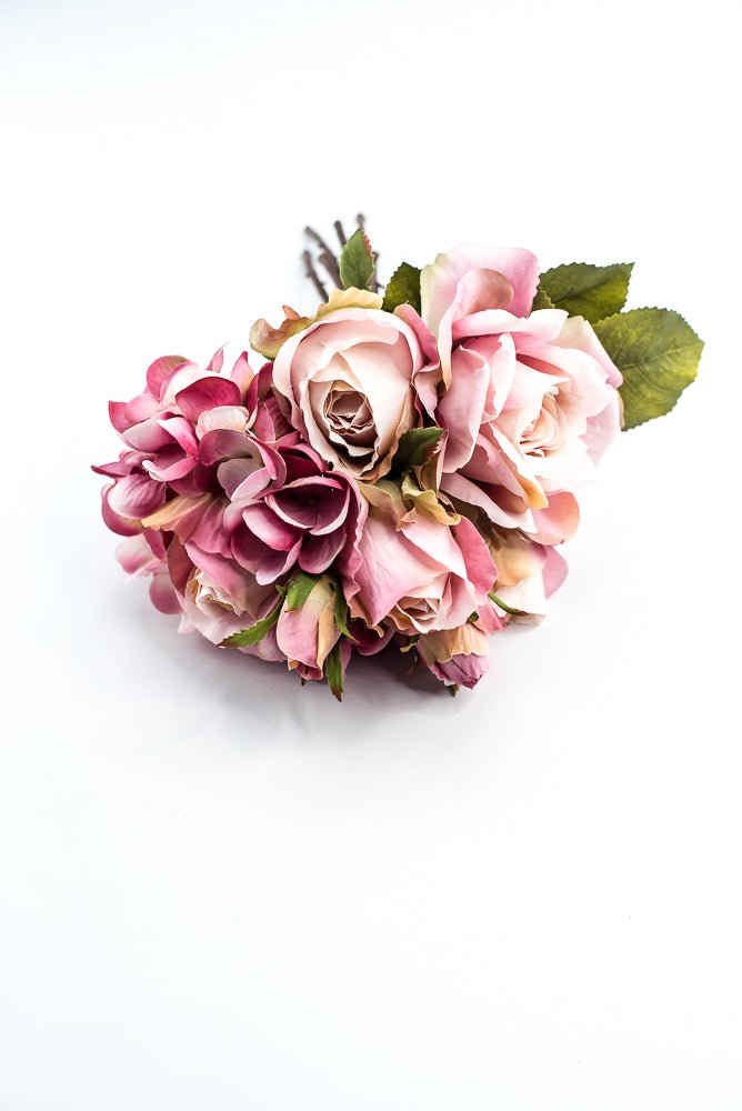 Artificial Hydrangea And Roses Flower Bundle - Pink - Greenery MarketFBQ758 - PK/RO