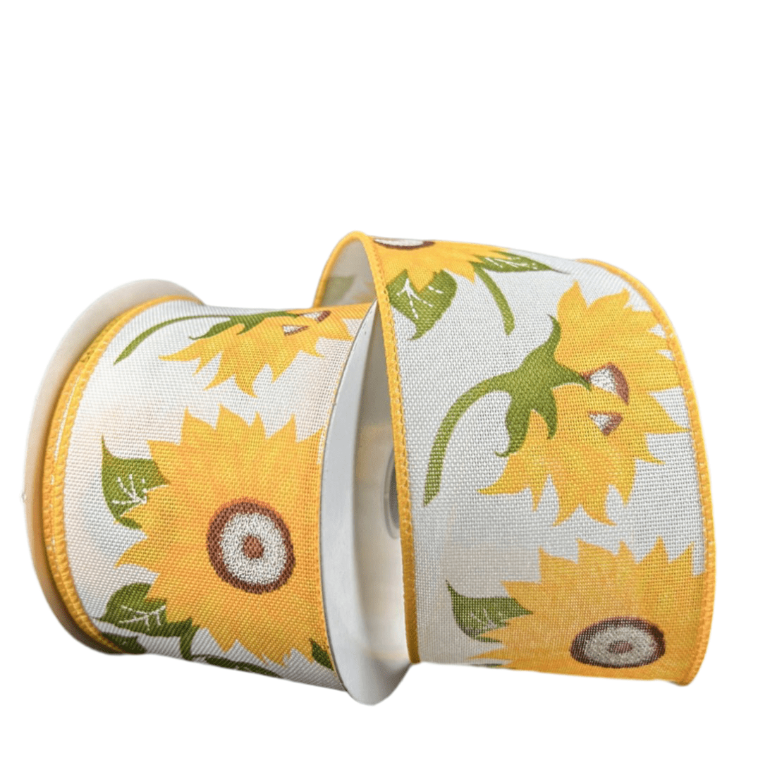 Big sunflower print wired ribbon 2.5” - Greenery Marketwired ribbon42441 - 40 - 18