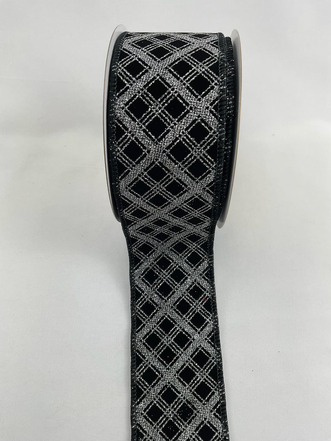 Black and silver glittered plaid wired ribbon 2.5” - Greenery MarketRibbons & Trim177380