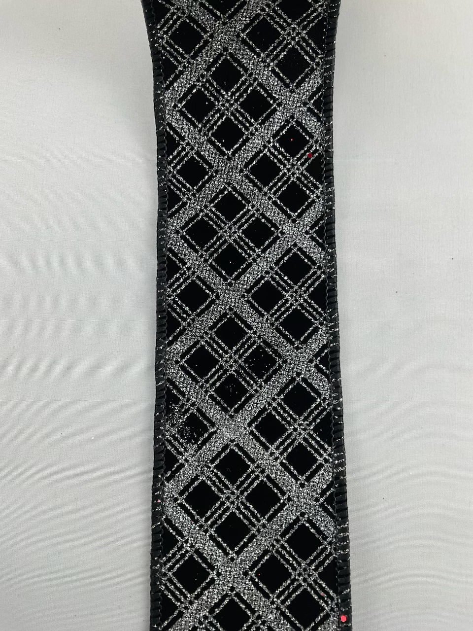 Black and silver glittered plaid wired ribbon 2.5” - Greenery MarketRibbons & Trim177380