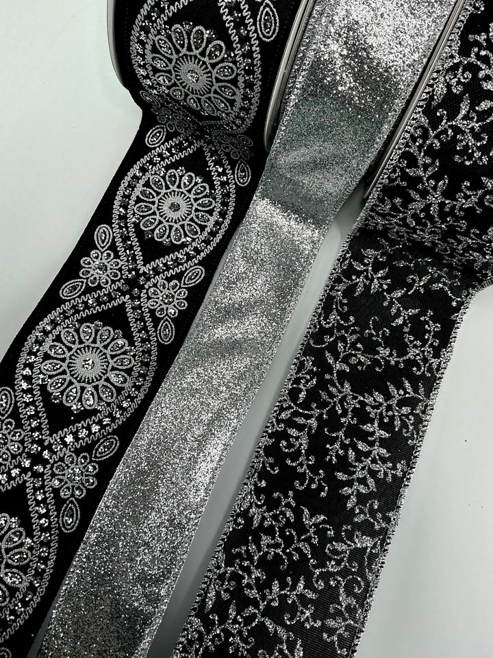 Black and silver vine bow bundle x 3 - Greenery MarketRibbons & TrimBlacksilverx3