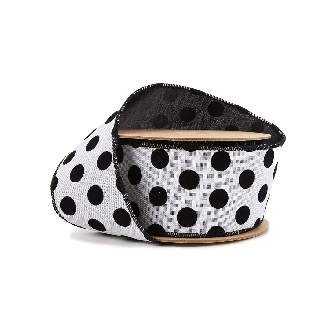 Black Dots Wired Ribbon - 2.5" - Greenery Market6006W - 031 - 63E