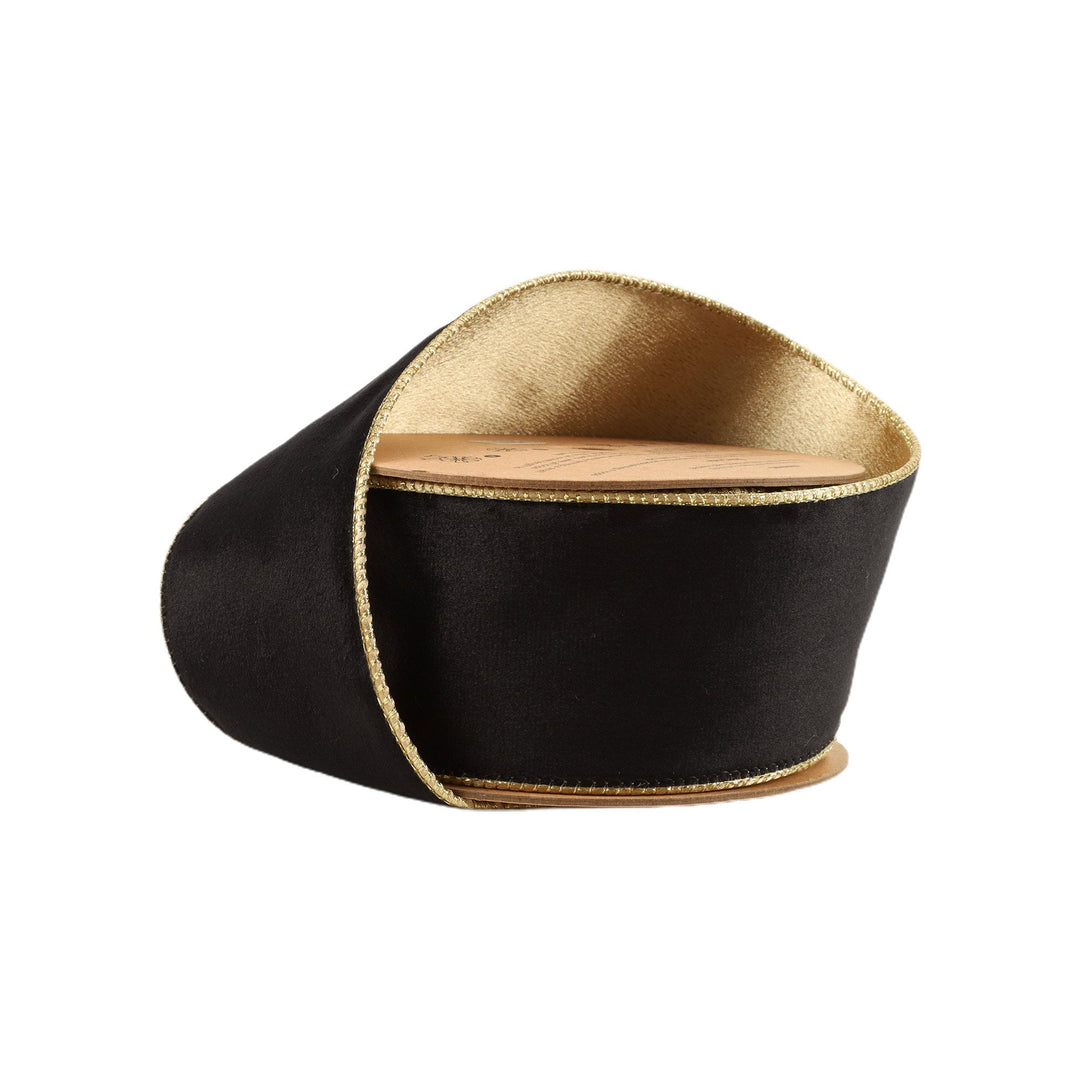 Black & Gold Reversible Classic Velvet Wired Ribbon - 2.5" - Greenery Market7115W - 030 - 63E