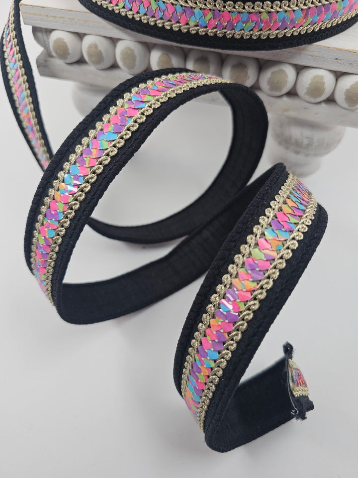 Black Heart Strings Farrisilk Wired Ribbon - 1" - Greenery MarketRibbons & TrimSR106 - 92