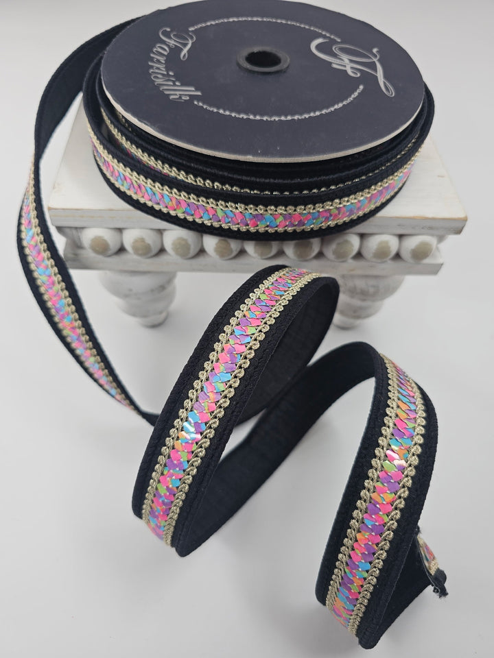 Black Heart Strings Farrisilk Wired Ribbon - 1" - Greenery MarketRibbons & TrimSR106 - 92