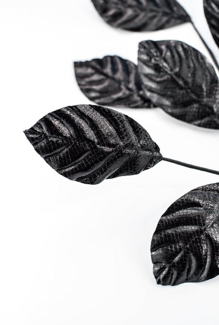 Black Metallic Magnolia Leaves Spray - Greenery Market57258BK