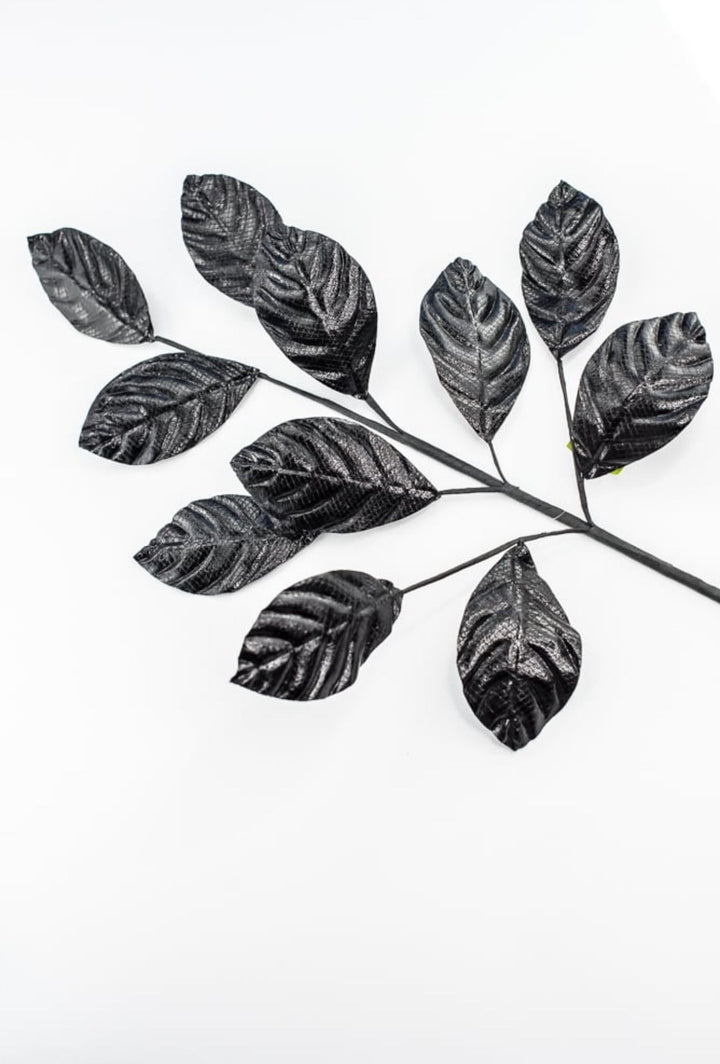 Black Metallic Magnolia Leaves Spray - Greenery Market57258BK