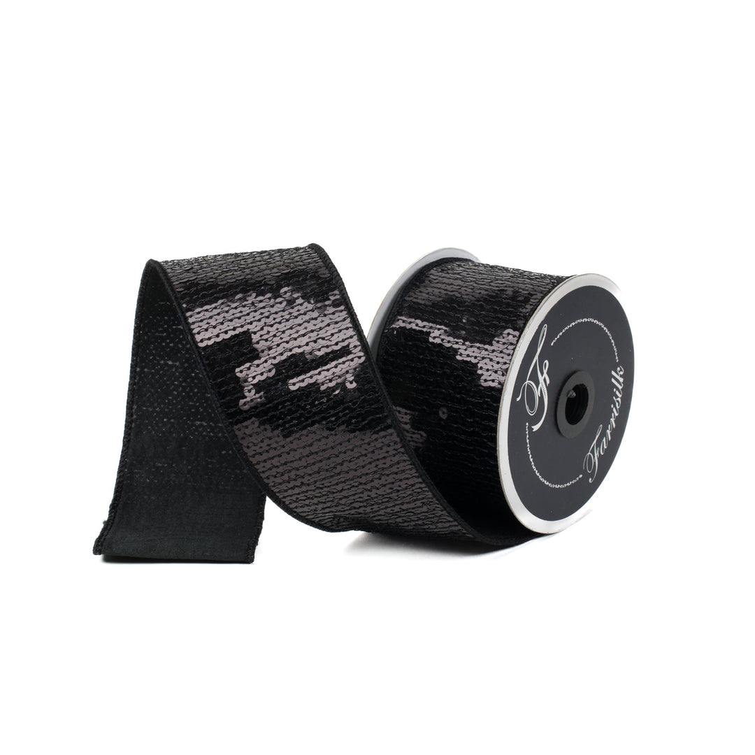 Black Sequin Shine Farrisilk Wired Ribbon - 2.5" - Greenery MarketRibbons & TrimRK761 - 92