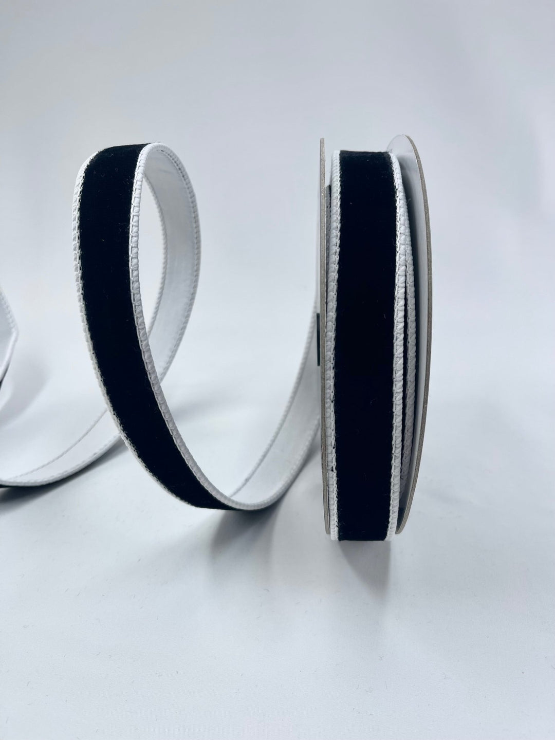 Black, Two Tone With White Back Velvet 1” Farrisilk Wired Ribbon - Greenery MarketRibbons & TrimRK130 - 15