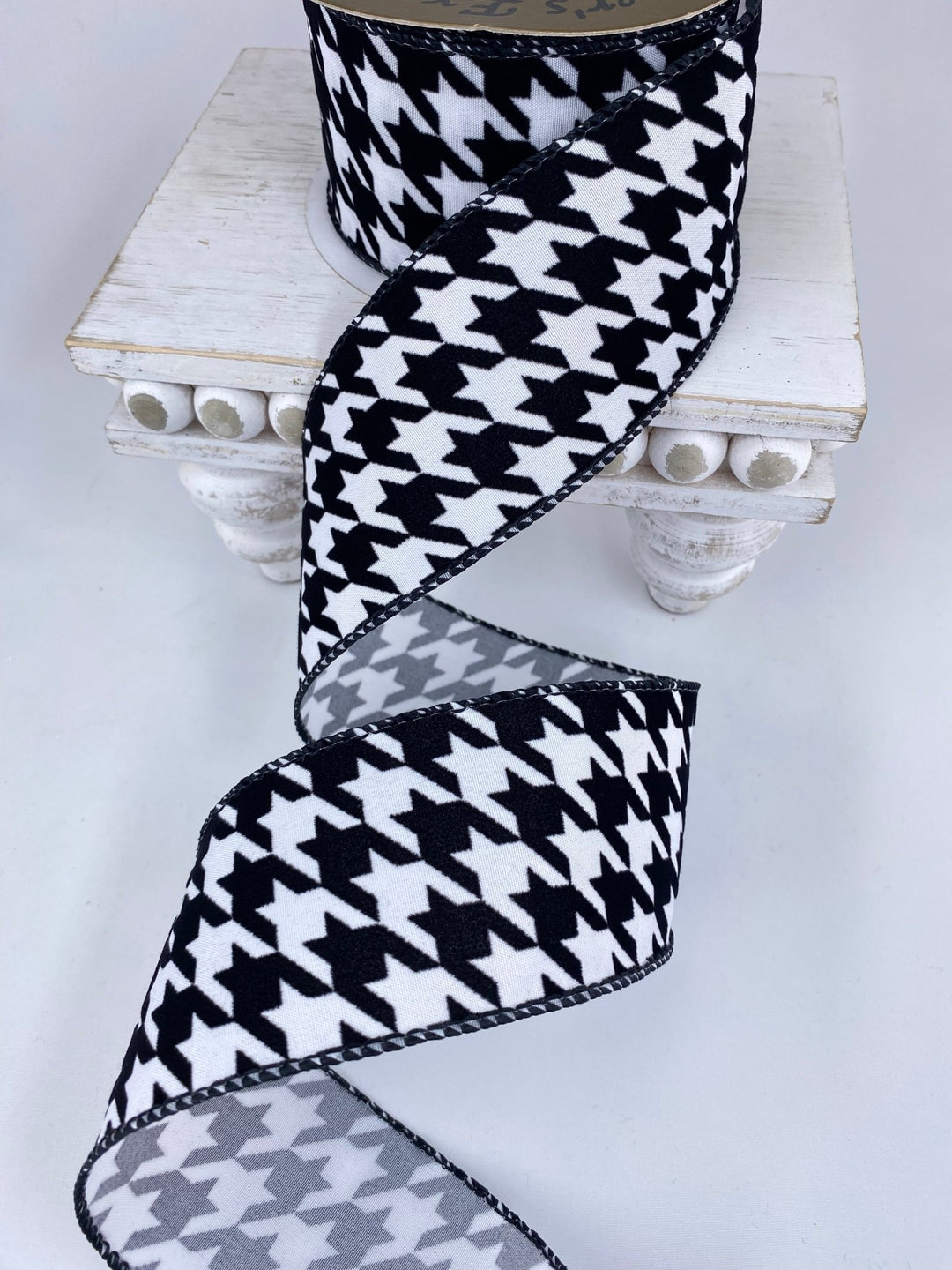 Black velvet and white houndstooth wired ribbon 2.5” - Greenery MarketRibbons & Trim177869