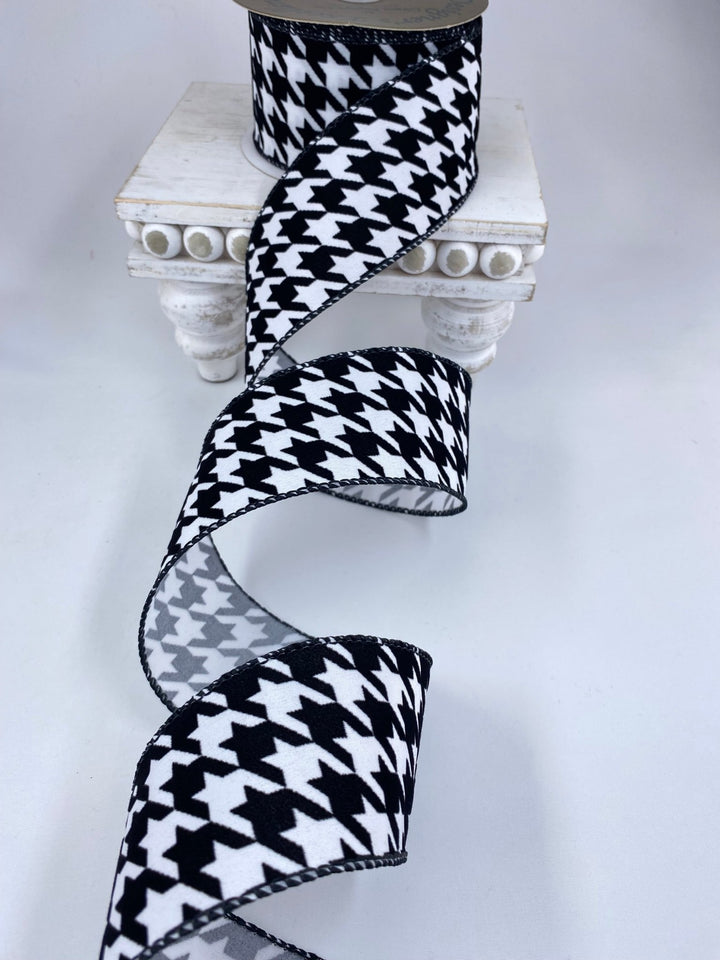 Black velvet and white houndstooth wired ribbon 2.5” - Greenery MarketRibbons & Trim177869