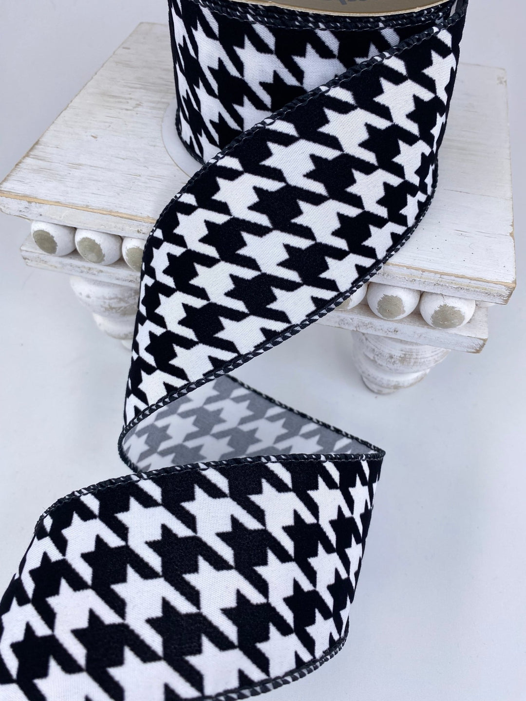 Black velvet and white houndstooth wired ribbon 2.5” - Greenery MarketRibbons & Trim177869