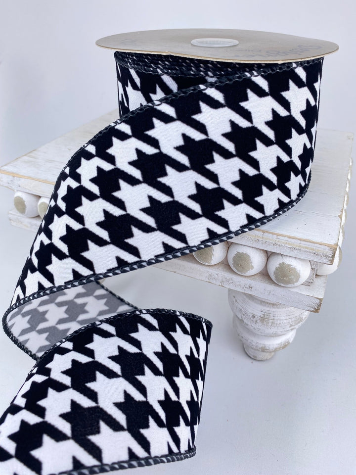 Black velvet and white houndstooth wired ribbon 2.5” - Greenery MarketRibbons & Trim177869