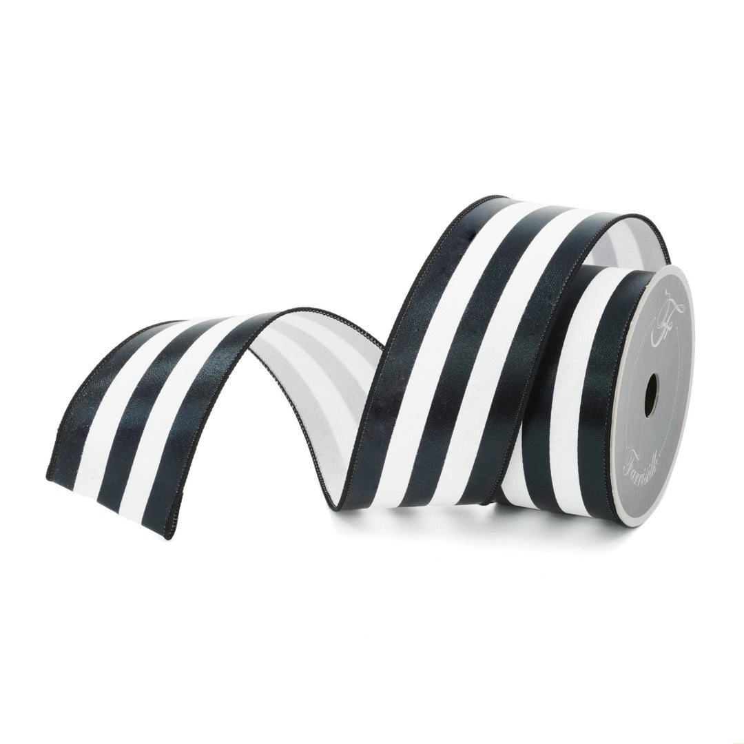 Black & White Foil Vertical Stripes Farrisilk Wired Ribbon - 2.5" - Greenery MarketRibbons & TrimRA750 - 92