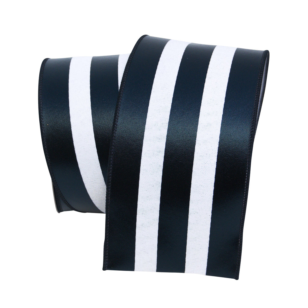 Black & White Foil Vertical Stripes Farrisilk Wired Ribbon - 4" - Greenery MarketRA751 - 92