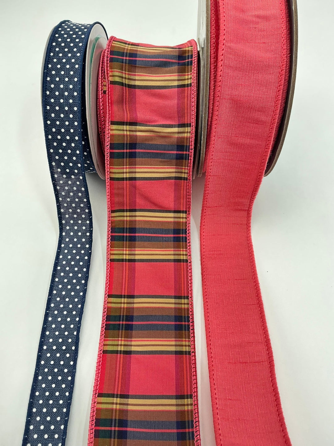 Blue and Coral bow bundle x 3 wired ribbons - Greenery MarketWired ribbonNavyCoralX3