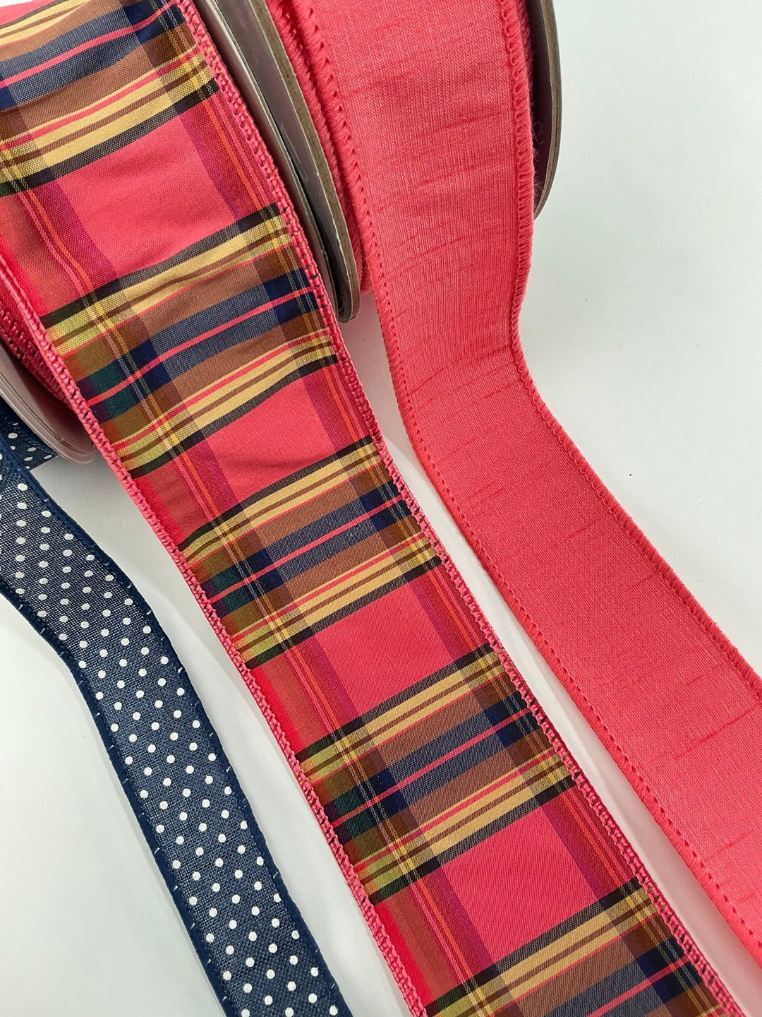 Blue and Coral bow bundle x 3 wired ribbons - Greenery MarketWired ribbonNavyCoralX3