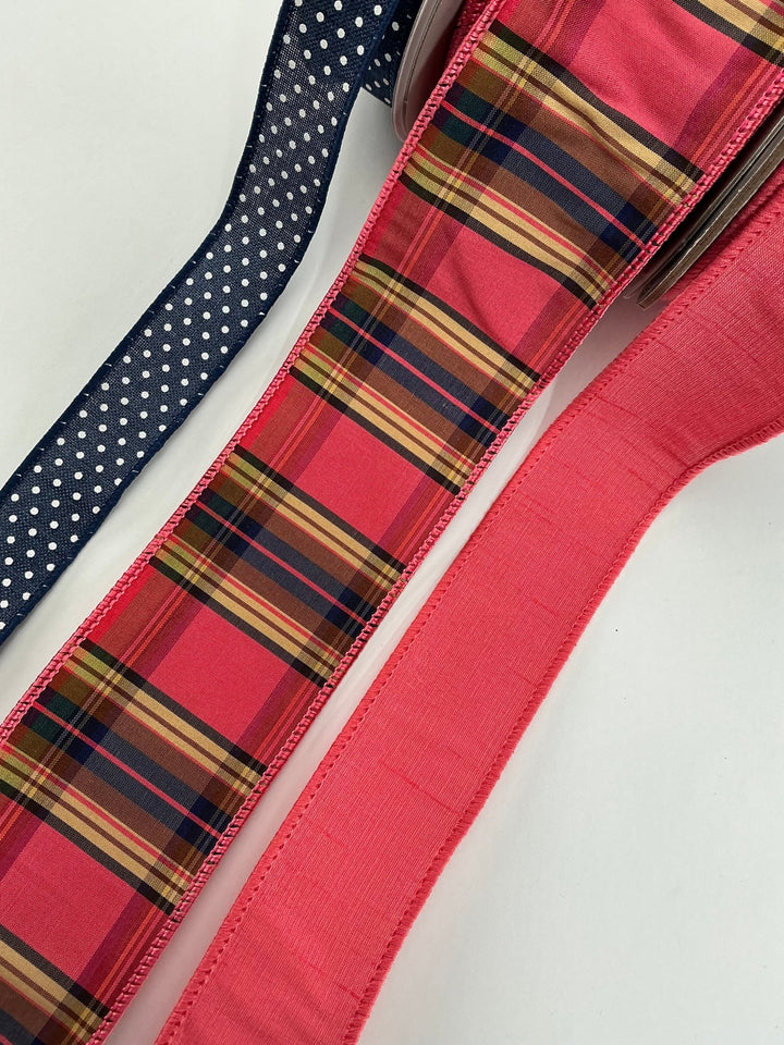 Blue and Coral bow bundle x 3 wired ribbons - Greenery MarketWired ribbonNavyCoralX3