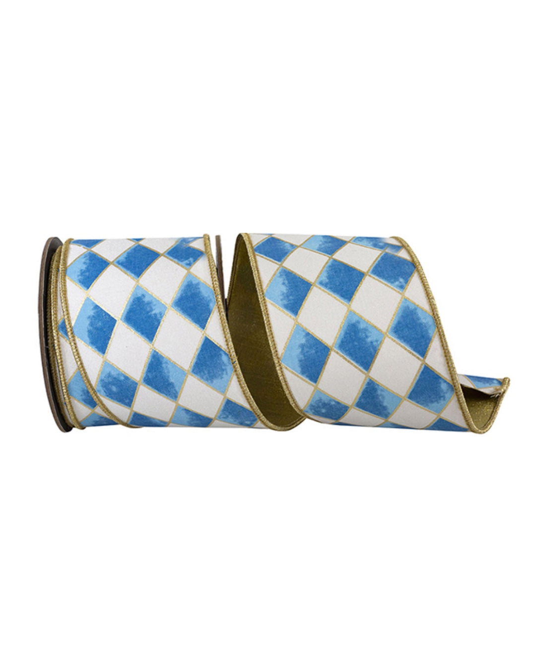Blue and Gold Harlequin Wired Ribbon 2.5” - Greenery Market94493W - 329 - 40F