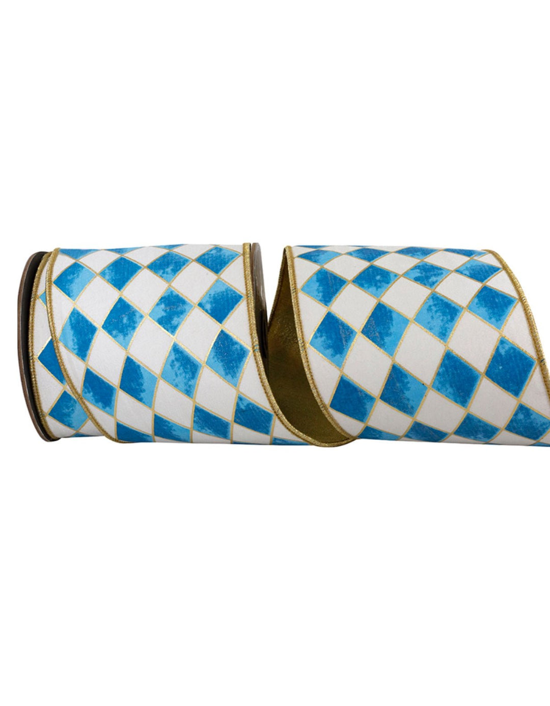 Blue and Gold Harlequin Wired Ribbon 4” - Greenery Market