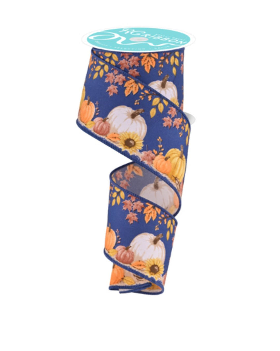 Blue and orange Pumpkins wired ribbon - Greenery MarketWired ribbonRGF130003