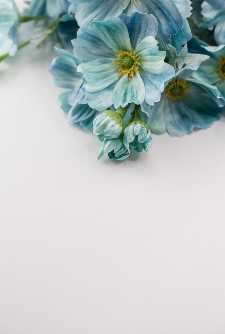 Blue cosmos artificial flower bush - Greenery MarketArtificial Flora84299 - TEAL