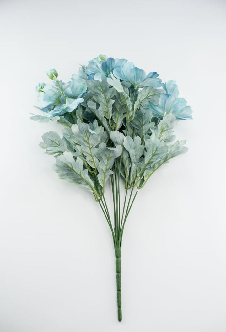 Blue cosmos artificial flower bush - Greenery MarketArtificial Flora84299 - TEAL