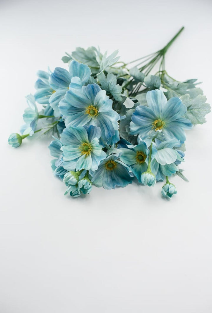 Blue cosmos artificial flower bush - Greenery MarketArtificial Flora84299 - TEAL
