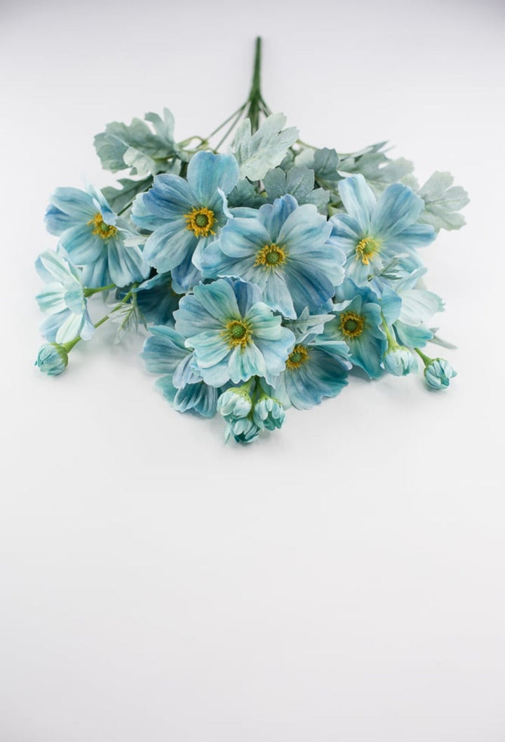 Blue cosmos artificial flower bush - Greenery MarketArtificial Flora84299 - TEAL
