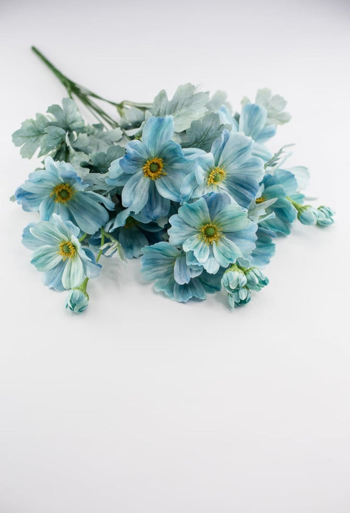 Blue cosmos artificial flower bush - Greenery MarketArtificial Flora84299 - TEAL