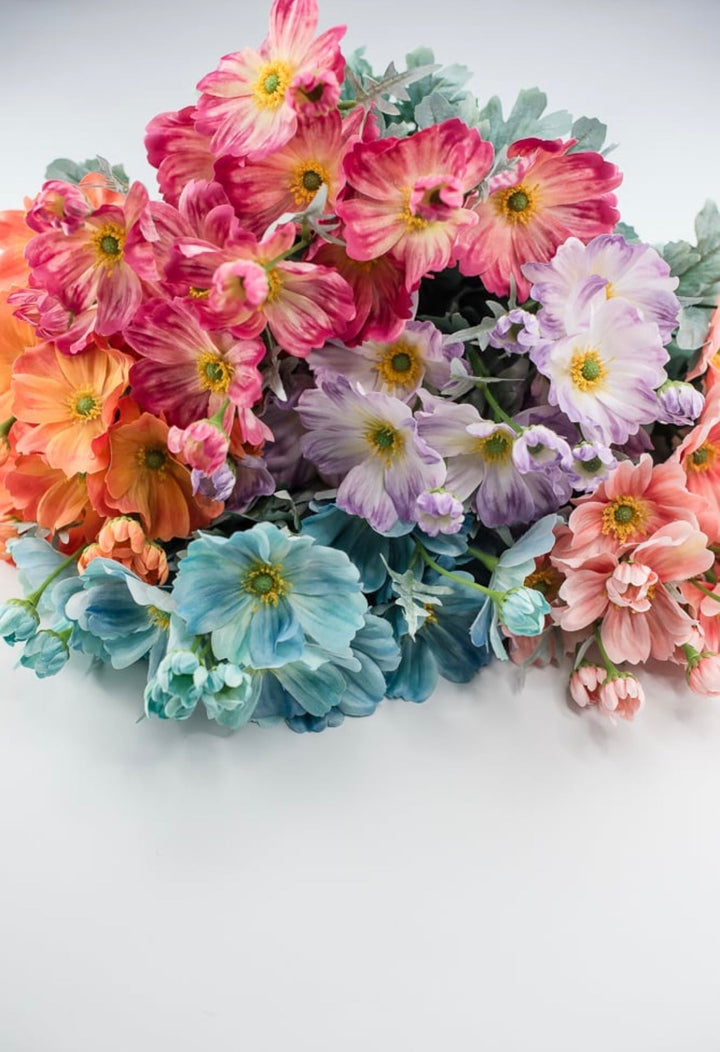 Blue cosmos artificial flower bush - Greenery MarketArtificial Flora84299 - TEAL