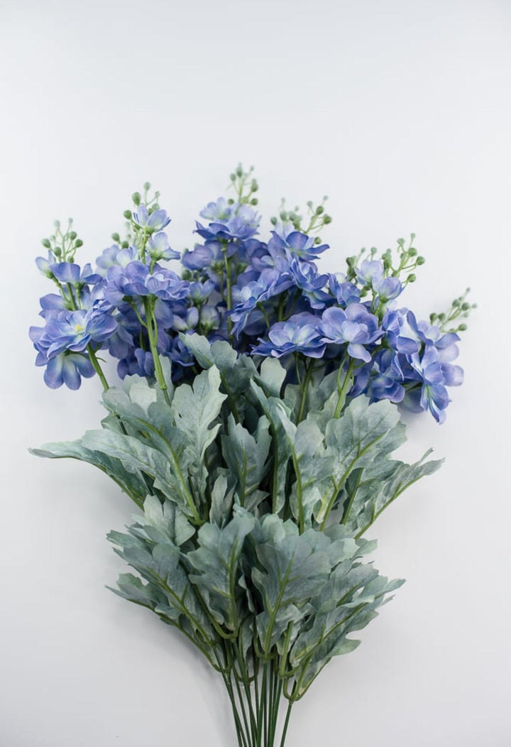 Blue delphiniums artificial flower bush - Greenery MarketArtificial Flora84296 - BL