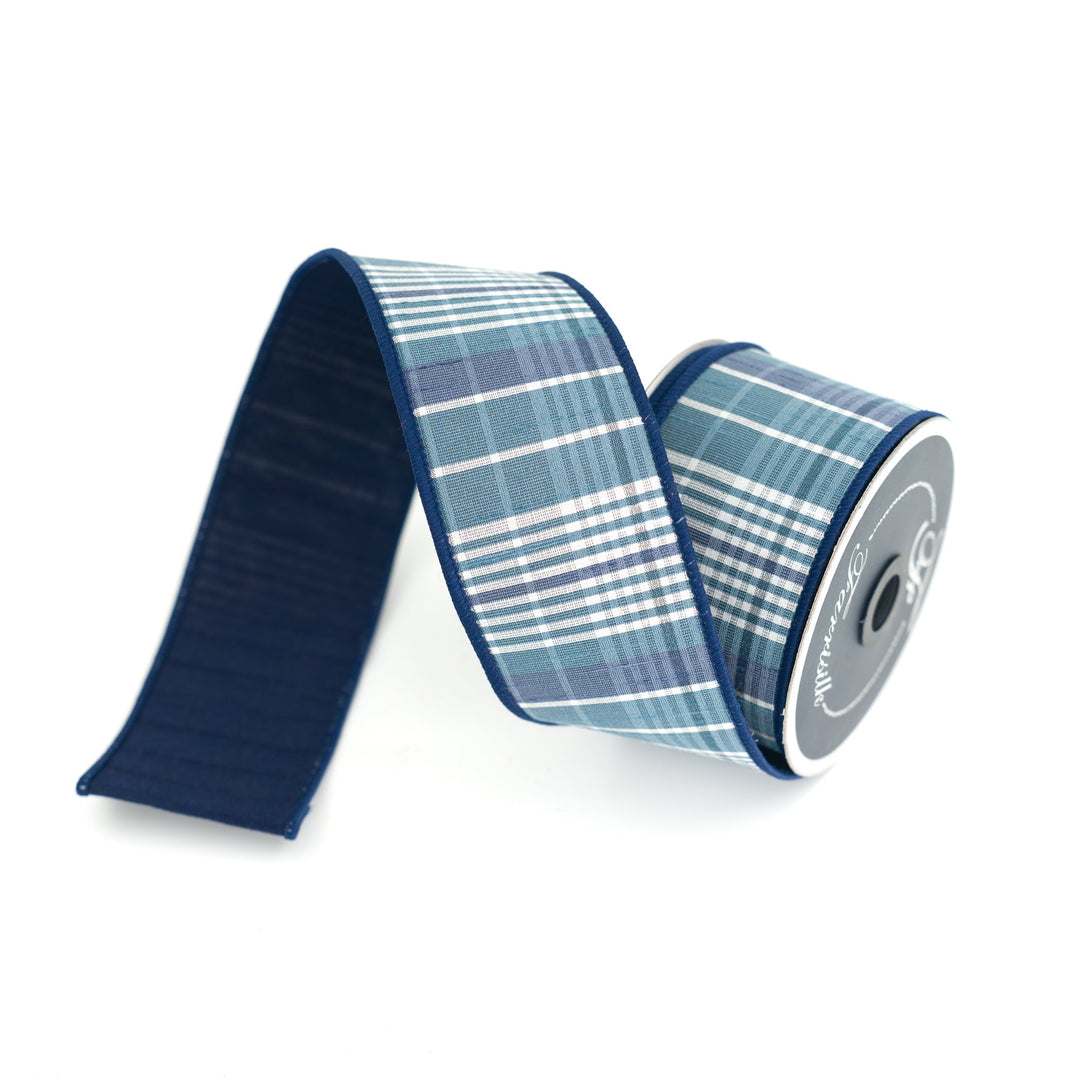 Blue Laguna Plaid Farrisilk Wired Ribbon - 2.5" - Greenery MarketRibbons & TrimRK507 - 05