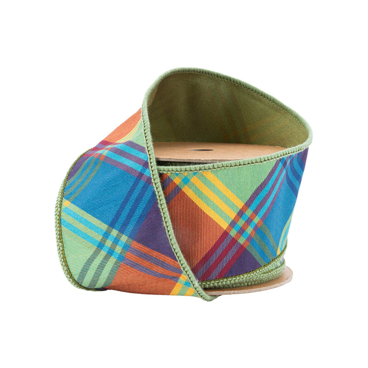 Blue Plaid Wired Ribbon - 2.5" - Greenery Market6929W - 570 - 63E