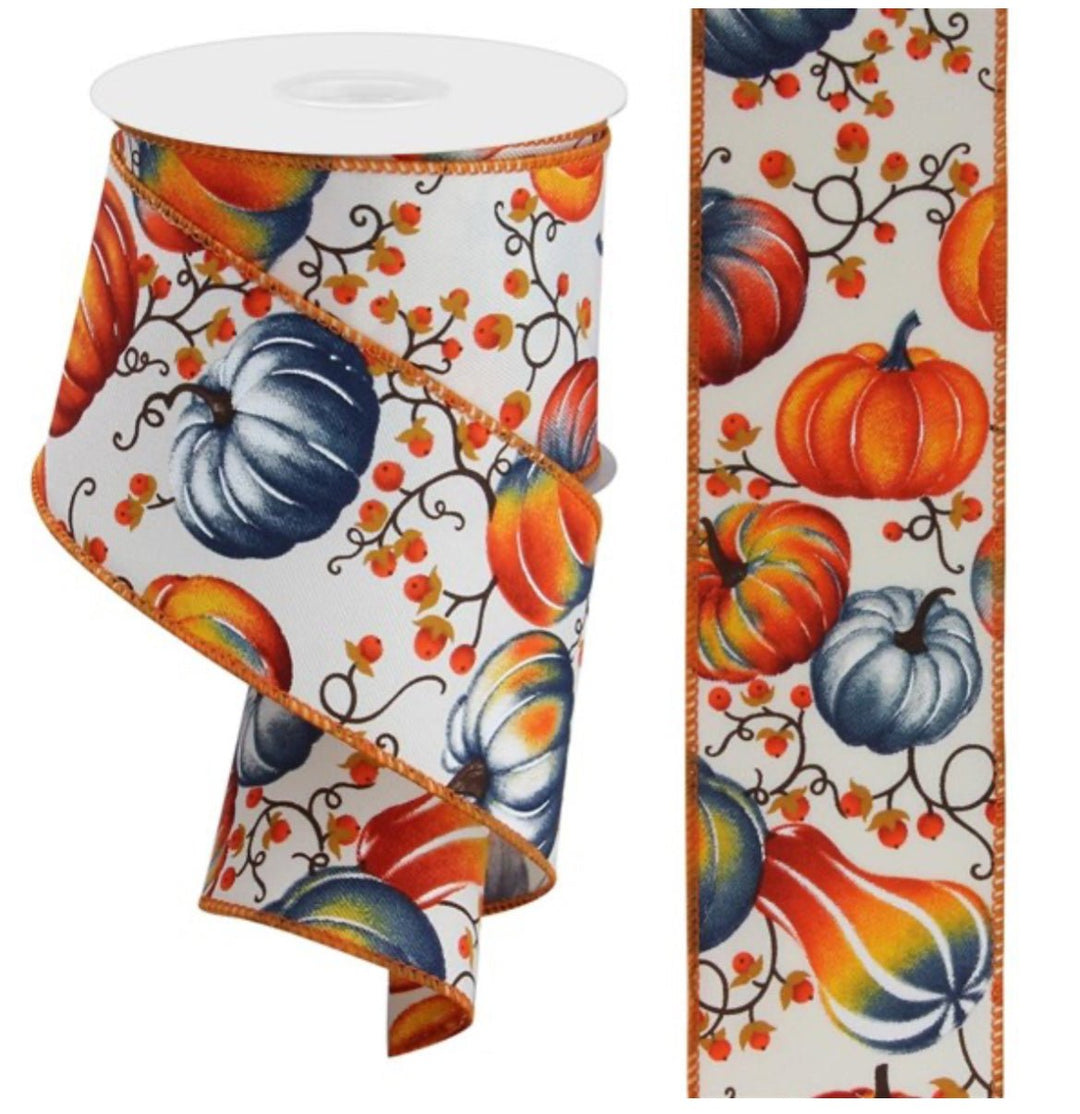 Blue Pumpkin and bittersweet wired ribbon 2.5” - Greenery MarketWired ribbonRGE1269H5