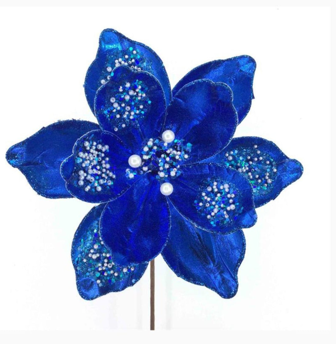 Blue Sequin Magnolia Spray - 21" - Greenery MarketXG1116B