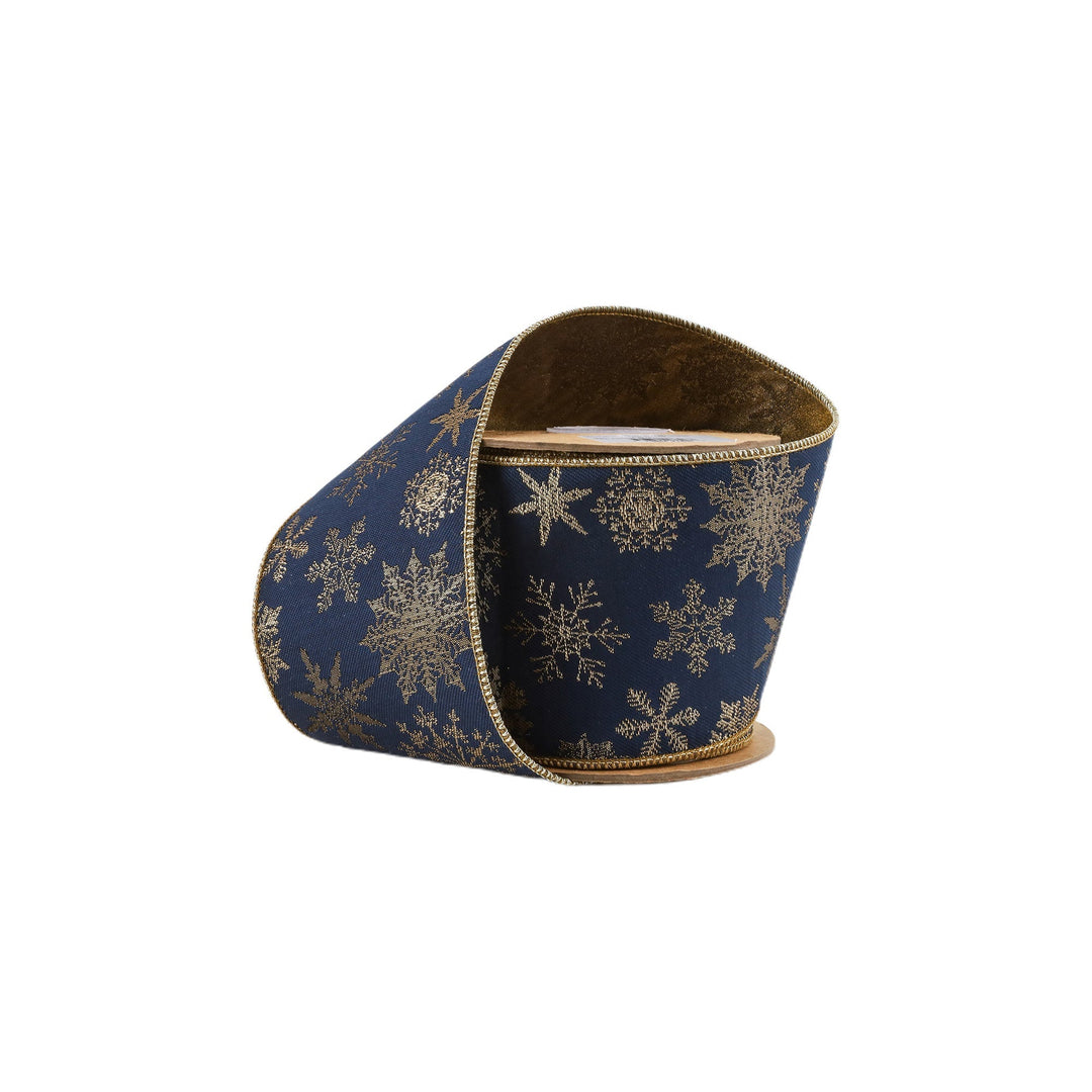 Blue Snowflake Wired Jaquard Ribbon - 4" - Greenery Market6508W - 370 - 100C