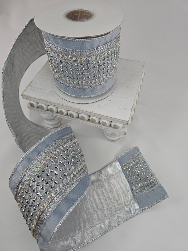 Blue Trim On Velvet Ribbon - 4" - Greenery MarketXR592/4B