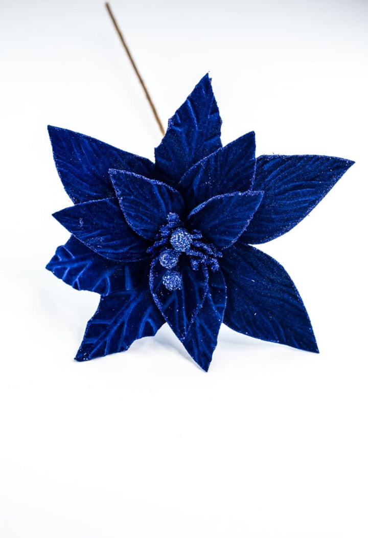 Blue velvet poinsettia stem - Greenery MarketWinter and ChristmasXS408725