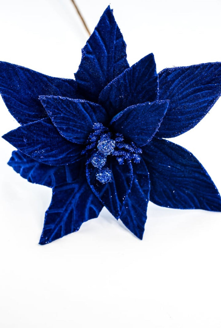 Blue velvet poinsettia stem - Greenery MarketWinter and ChristmasXS408725