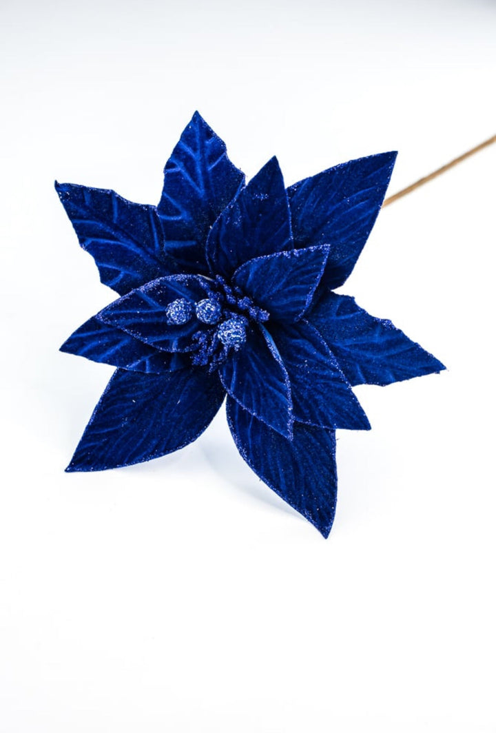 Blue velvet poinsettia stem - Greenery MarketWinter and ChristmasXS408725