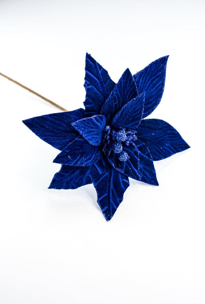Blue velvet poinsettia stem - Greenery MarketWinter and ChristmasXS408725