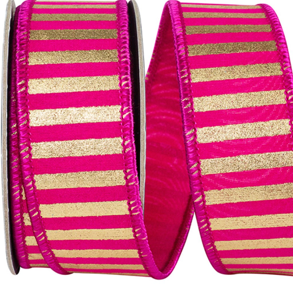 Bright Pink and Gold Stripe Wired Ribbon 1.5” - Greenery MarketRibbons & Trim94586W - 262 - 09D