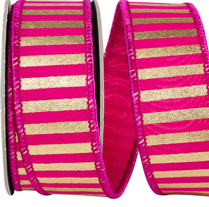 Bright Pink and Gold Stripe Wired Ribbon 1.5” - Greenery MarketRibbons & Trim94586W - 262 - 09D