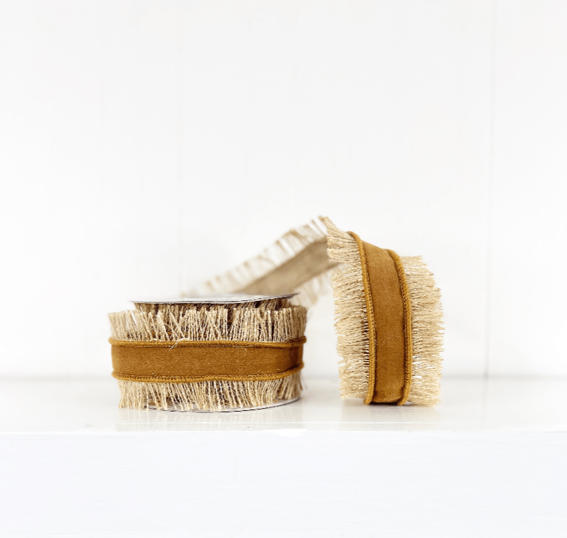 Brown Jute Fringed Wired Ribbon - 2.5" - Greenery Market15066